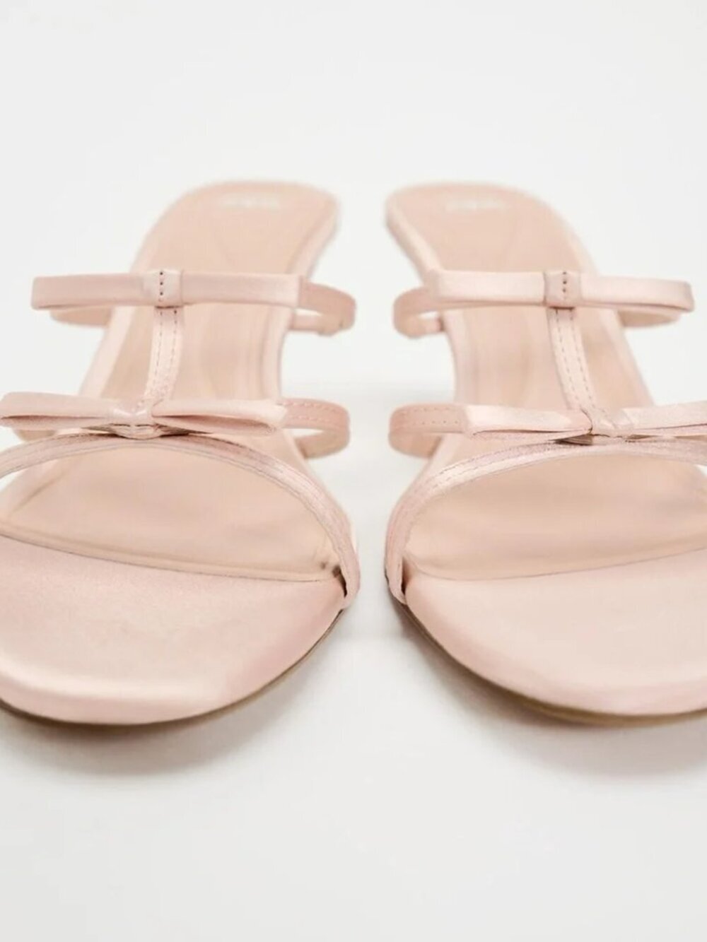 New Zara Satin Straps Double Bow Detail Light Pink Heeled Sandals 37 EU/6 US - Picture 6 of 9